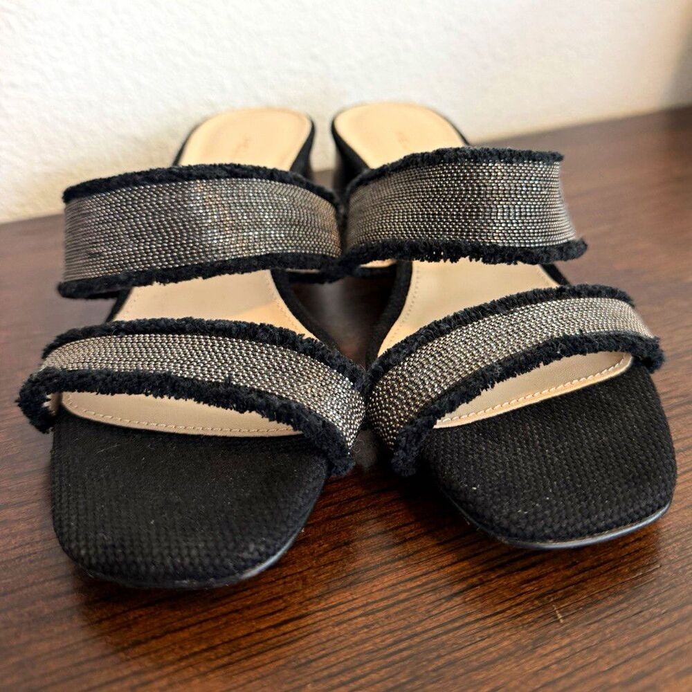 Pelle Moda Womens Black Textile Slide Sandals Fringe Strap Slip On US 6